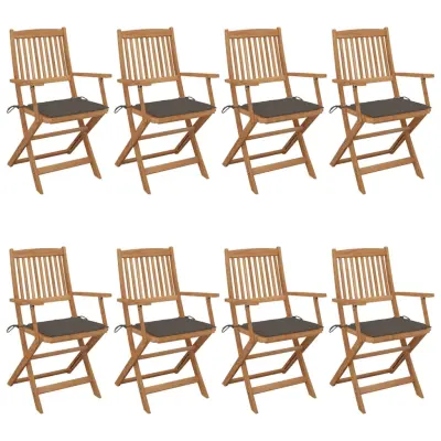 vidaXL Zložljivi vrtni stoli 8 kosov z blazinami trden akacijev les