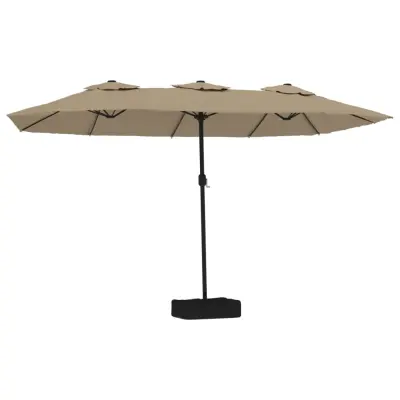 vidaXL Dvojni senčnik z LED diodami taupe 449x245 cm