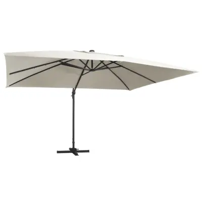 vidaXL Stranski senčnik LED in aluminijast drog 400x300 cm peščen
