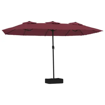 vidaXL Dvojni senčnik z LED diodami bordo rdeč 449x245 cm