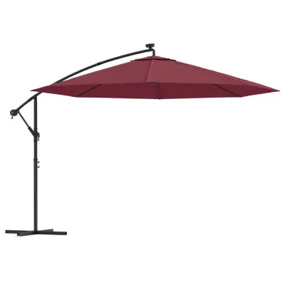 vidaXL Vrtni senčnik z LED lučkami bordo rdeč 350 cm