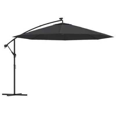 vidaXL Vrtni senčnik z LED lučkami črn 350 cm