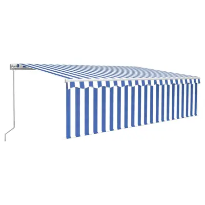 vidaXL Ročno zložljiva tenda s senčilom LED 5x3 m modra in bela