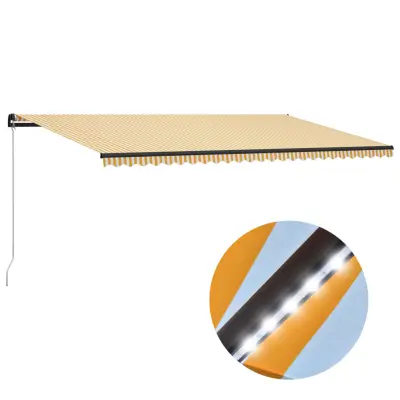 vidaXL Ročno zložljiva tenda LED 600x300 cm rumena in bela