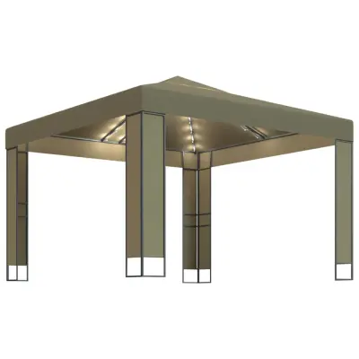 vidaXL Paviljon z dvojno streho in LED lučkami 3x3x2,7 m taupe