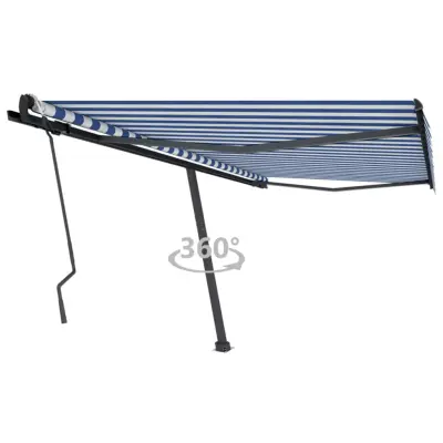 vidaXL Prostostoječa ročno zložljiva tenda 450x300 cm modra/bela