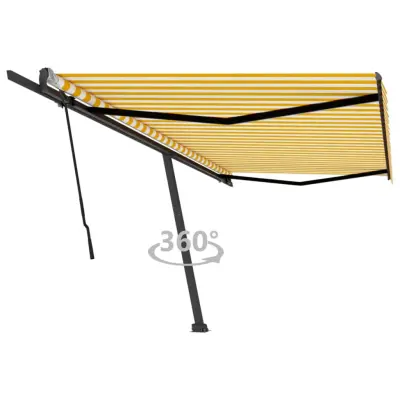 vidaXL Prostostoječa ročna zložljiva tenda 500x300 cm rumena/bela