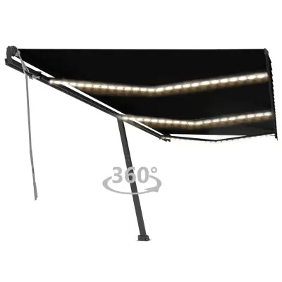 vidaXL Ročna zložljiva tenda z LED lučkami 600x300 cm antracitna