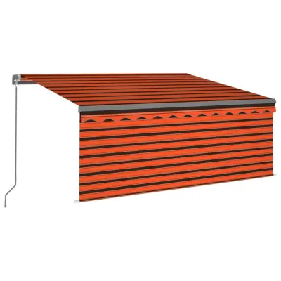 vidaXL Ročno zložljiva tenda s senčilom LED 3,5x2,5 m oranžna in rjava