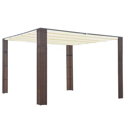 vidaXL Paviljon s streho poli ratan 300x300x200 cm rjav in krem