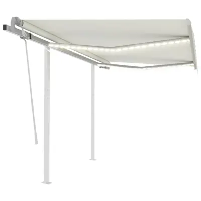 vidaXL Ročno zložljiva tenda z LED lučmi 3x2,5 m krem