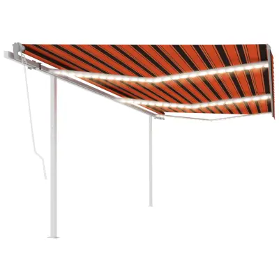 vidaXL Avtomatska tenda LED + senzor 6x3 m oranžna in rjava