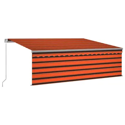 vidaXL Ročno zložljiva tenda s senčilom LED 4,5x3 m oranžna in rjava