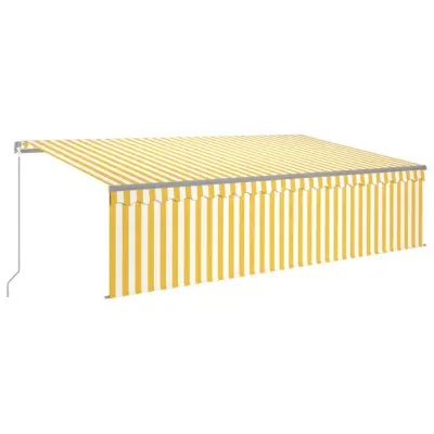 vidaXL Ročno zložljiva tenda s senčilom LED 5x3 m rumena in bela