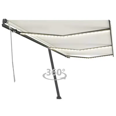 vidaXL Ročno zložljiva tenda z LED lučkami 600x300 cm krem
