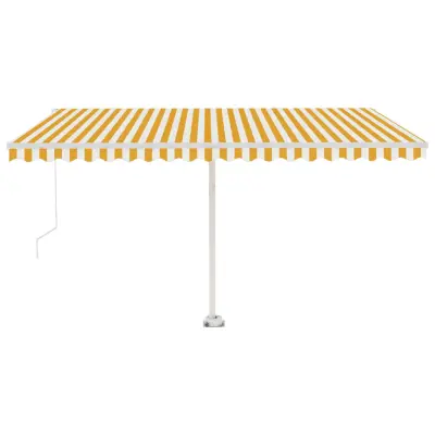 vidaXL Ročno zložljiva tenda z LED lučkami 450x300 cm rumena in bela
