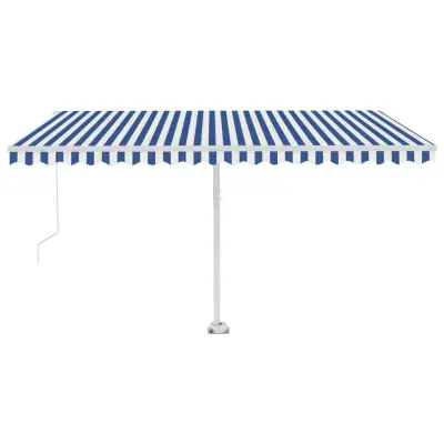 vidaXL Ročno zložljiva tenda z LED lučmi 450x300 cm modra in bela