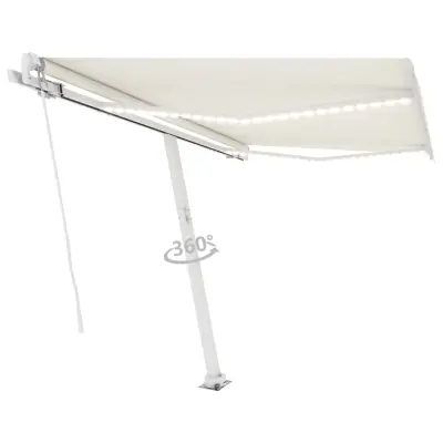 vidaXL Ročno zložljiva tenda z LED lučmi 300x250 cm krem