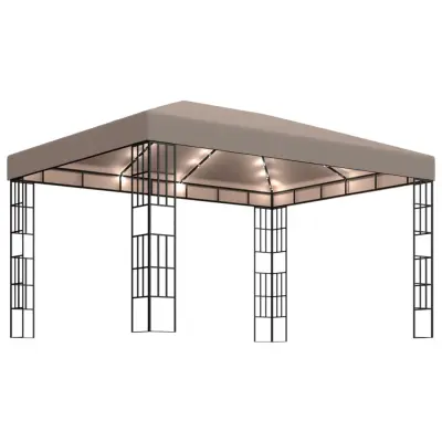 vidaXL Paviljon z LED lučkami 4x3 m taupe
