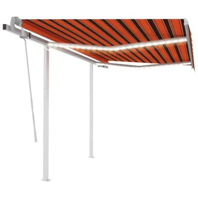 vidaXL Ročno zložljiva tenda z LED lučmi 3x2,5 m oranžna in rjava