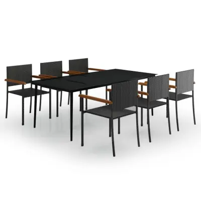 vidaXL Vrtna jedilna garnitura 7-delna črna