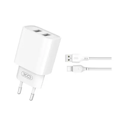 Polnilec za telefon XO CE02 2xUSB bel + USB-C kabel