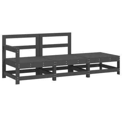 vidaXL Vrtna sedežna garnitura 3-delna siva trdna borovina