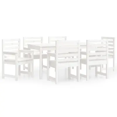 vidaXL Vrtna jedilna garnitura 7-delna bela trdna borovina