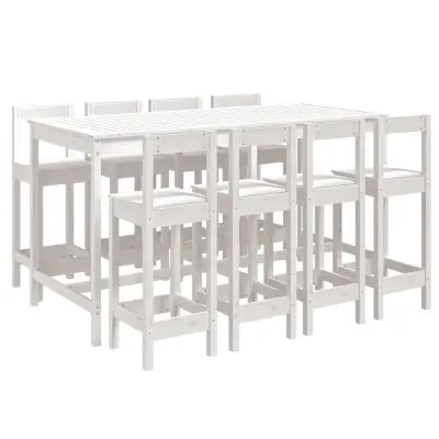 vidaXL Vrtna barska garnitura 9-delna bela trdna borovina