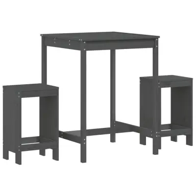 vidaXL Vrtna barska garnitura 3-delna siva trdna borovina