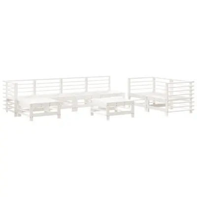 vidaXL Vrtna sedežna garnitura 8-delna bela trdna borovina