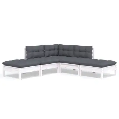 vidaXL Vrtna sedežna garnitura 5-delna z blazinami bela borovina