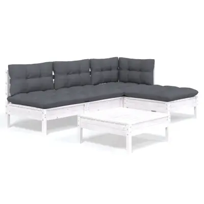 vidaXL Vrtna sedežna garnitura 5-delna z blazinami bela borovina