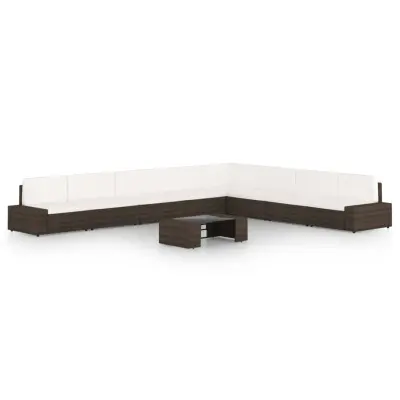 vidaXL Vrtna sedežna garnitura 9-delna z blazinami rjav poli ratan