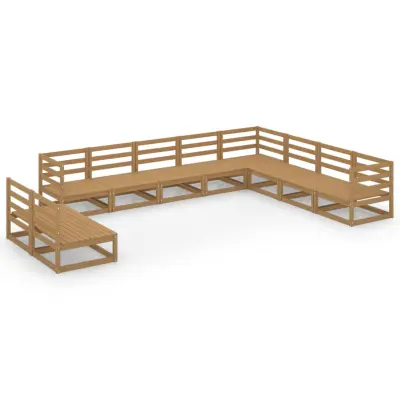 vidaXL Vrtna sedežna garnitura 10-delna medeno rjava trdna borovina