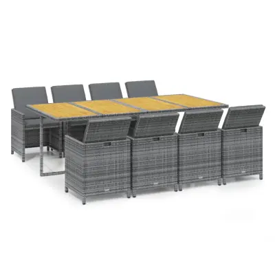 vidaXL Vrtna jedilna garnitura 9-delna z blazinami poli ratan siva