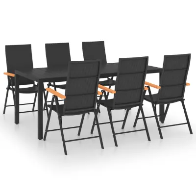 vidaXL Vrtna jedilna garnitura 7-delna črne in rjave barve