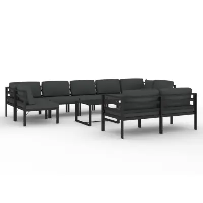 vidaXL Vrtna sedežna garnitura 10-delna z blazinami aluminij antracit