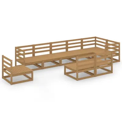 vidaXL Vrtna sedežna garnitura 9-delna medeno rjava trdna borovina