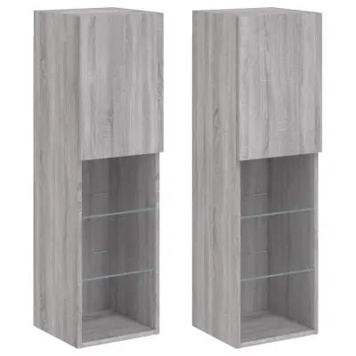 vidaXL TV omarica z LED lučkami 2 kosa siva sonoma 30,5x30x102 cm