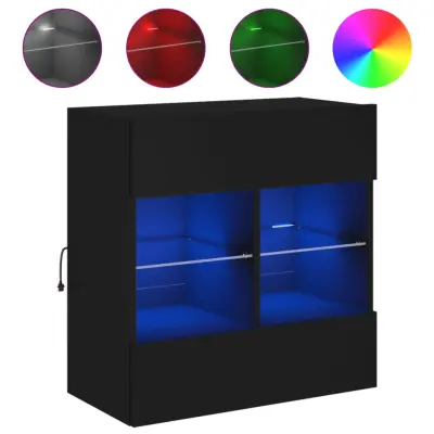 vidaXL Stenska TV omarica z LED lučkami črna 58,5x30x60,5 cm