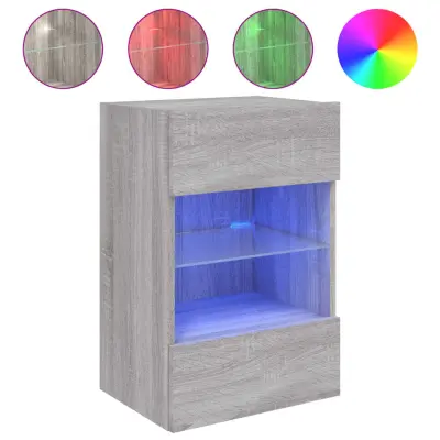vidaXL Stenska TV omarica z LED lučkami siva sonoma 40x30x60,5 cm