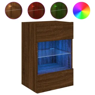 vidaXL Stenska TV omarica z LED lučkami rjavi hrast 40x30x60,5 cm