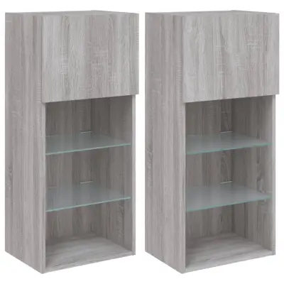 vidaXL TV omarica z LED lučkami 2 kosa siva sonoma 40,5x30x90 cm