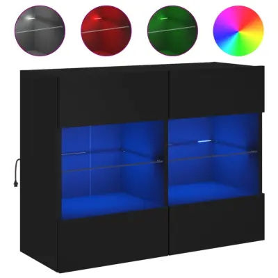 vidaXL Stenska TV omarica z LED lučkami črna 78,5x30x60,5 cm