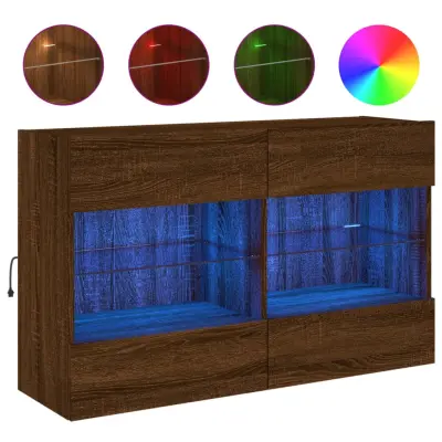 vidaXL Stenska TV omarica z LED lučkami rjavi hrast 98,5x30x60,5 cm