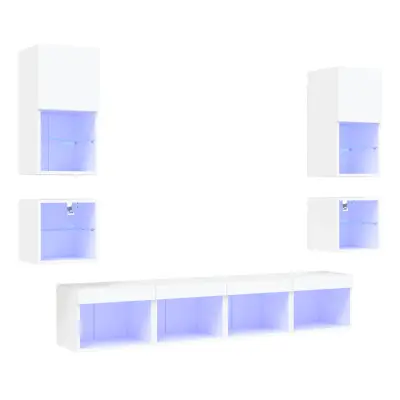 vidaXL Komplet TV omaric LED 8-delni bel inženirski les
