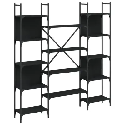 vidaXL Knjižna polica črna 155,5x24x166,5 cm inženirski les