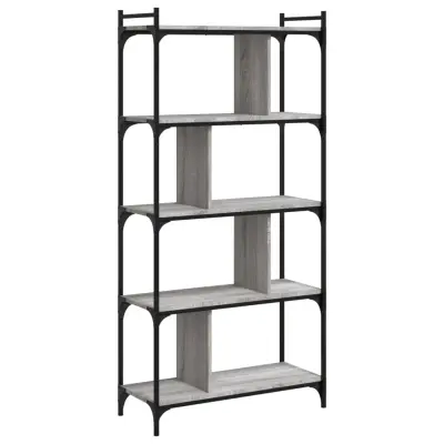 vidaXL Knjižna omara 5-nadstropna siva sonoma 76x32x158 cm inž. les