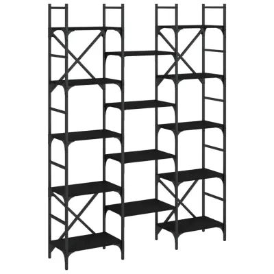 vidaXL Knjižna polica črna 127,5x28,5x172,5 cm inženirski les